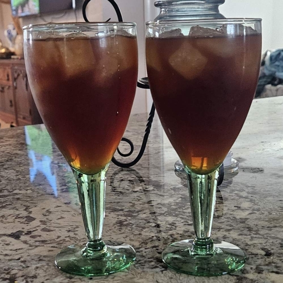 Set Of 4 Green Glass Wine Goblets